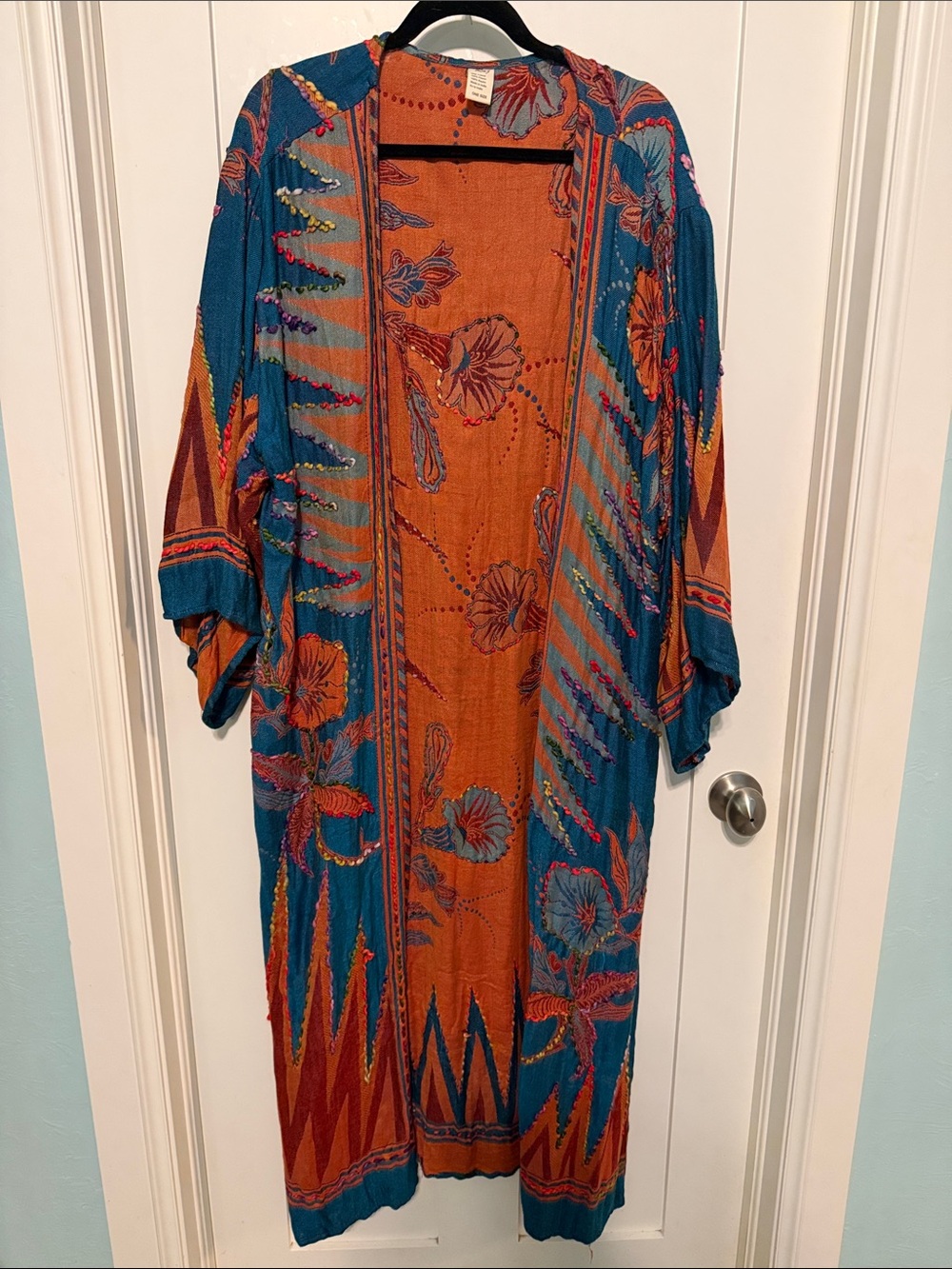 Raj Brand Boho Floral Teal & Orange Kimono - Picture 2 of 9